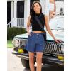 image:imageluvamia Jean Shorts for Women High Waisted Wide Leg Cinch Waist Stretchy Denim Mid Thigh Shorts Casual Summer JortsClassic Blue