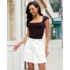image:imageluvamia Jean Shorts for Women High Waisted Wide Leg Cinch Waist Stretchy Denim Mid Thigh Shorts Casual Summer JortsCream White
