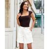 image:imageluvamia Jean Shorts for Women High Waisted Wide Leg Cinch Waist Stretchy Denim Mid Thigh Shorts Casual Summer JortsCream White