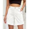 image:imageluvamia Jean Shorts for Women High Waisted Wide Leg Cinch Waist Stretchy Denim Mid Thigh Shorts Casual Summer JortsCream White