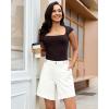image:imageluvamia Jean Shorts for Women High Waisted Wide Leg Cinch Waist Stretchy Denim Mid Thigh Shorts Casual Summer JortsCream White