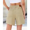 image:imageluvamia Jean Shorts for Women High Waisted Wide Leg Cinch Waist Stretchy Denim Mid Thigh Shorts Casual Summer JortsKhaki