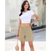 image:imageluvamia Jean Shorts for Women High Waisted Wide Leg Cinch Waist Stretchy Denim Mid Thigh Shorts Casual Summer JortsKhaki