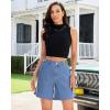 image:imageluvamia Jean Shorts for Women High Waisted Wide Leg Cinch Waist Stretchy Denim Mid Thigh Shorts Casual Summer JortsMedium Blue