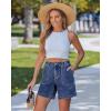 image:imageluvamia Jean Shorts for Women High Waisted Wide Leg Cinch Waist Stretchy Denim Mid Thigh Shorts Casual Summer JortsTimeless Blue