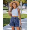 image:imageluvamia Jean Shorts for Women High Waisted Wide Leg Cinch Waist Stretchy Denim Mid Thigh Shorts Casual Summer JortsTimeless Blue