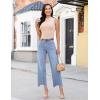 image:imageluvamia Straight Leg Jeans for Women Cropped Trendy Mid Rise Baggy Loose Distressed Casual Raw Hem Stretchy Denim PantsBlue Breeze