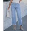 image:imageluvamia Straight Leg Jeans for Women Cropped Trendy Mid Rise Baggy Loose Distressed Casual Raw Hem Stretchy Denim PantsBlue Breeze