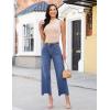 image:imageluvamia Straight Leg Jeans for Women Cropped Trendy Mid Rise Baggy Loose Distressed Casual Raw Hem Stretchy Denim PantsClassic Blue