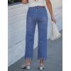 image:imageluvamia Straight Leg Jeans for Women Cropped Trendy Mid Rise Baggy Loose Distressed Casual Raw Hem Stretchy Denim PantsClassic Blue