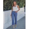 image:imageluvamia Straight Leg Jeans for Women Cropped Trendy Mid Rise Baggy Loose Distressed Casual Raw Hem Stretchy Denim PantsClassic Blue