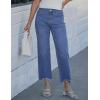 image:imageluvamia Straight Leg Jeans for Women Cropped Trendy Mid Rise Baggy Loose Distressed Casual Raw Hem Stretchy Denim PantsClassic Blue