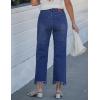 image:imageluvamia Straight Leg Jeans for Women Cropped Trendy Mid Rise Baggy Loose Distressed Casual Raw Hem Stretchy Denim PantsDarkness Blue