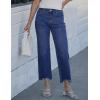 image:imageluvamia Straight Leg Jeans for Women Cropped Trendy Mid Rise Baggy Loose Distressed Casual Raw Hem Stretchy Denim PantsDarkness Blue