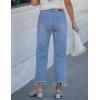 image:imageluvamia Straight Leg Jeans for Women Cropped Trendy Mid Rise Baggy Loose Distressed Casual Raw Hem Stretchy Denim PantsMedium Blue