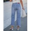 image:imageluvamia Straight Leg Jeans for Women Cropped Trendy Mid Rise Baggy Loose Distressed Casual Raw Hem Stretchy Denim PantsRoadknight Blue