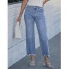image:imageluvamia Straight Leg Jeans for Women Cropped Trendy Mid Rise Baggy Loose Distressed Casual Raw Hem Stretchy Denim PantsRoadknight Blue