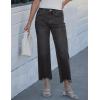 image:imageluvamia Straight Leg Jeans for Women Cropped Trendy Mid Rise Baggy Loose Distressed Casual Raw Hem Stretchy Denim PantsWashed Black
