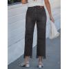 image:imageluvamia Straight Leg Jeans for Women Cropped Trendy Mid Rise Baggy Loose Distressed Casual Raw Hem Stretchy Denim PantsWashed Black