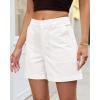 image:imageluvamia Summer Shorts for Women High Waisted Dressy Causal Cotton Chino Elastic Waist 5 Inch Inseam Mid Thigh ShortsCream White