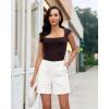 image:imageluvamia Summer Shorts for Women High Waisted Dressy Causal Cotton Chino Elastic Waist 5 Inch Inseam Mid Thigh ShortsCream White