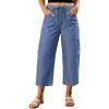 image:imageluvamia Barrel Jeans for Women Trendy Wide Leg High Rise Baggy Pull On Elastic Waist Button Fly Drawstring Denim PantsBrilliant Blue