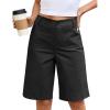 image:imageluvamia Bermuda Shorts for Women Knee Length High Waisted Dressy Casual Patch Pocket Chino Elastic Waist Long ShortsBlack