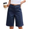 image:imageluvamia Bermuda Shorts for Women Knee Length High Waisted Dressy Casual Patch Pocket Chino Elastic Waist Long ShortsDark Blue