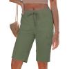 image:imageluvamia Bermuda Shorts for Women Knee Length Pull On Elasitc Waist High Rise Fold Hem Casual Summer Chino Cargo ShortsArmy Green