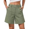 image:imageluvamia Jean Shorts for Women High Waisted Wide Leg Cinch Waist Stretchy Denim Mid Thigh Shorts Casual Summer JortsArmy Green