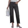image:imageluvamia Straight Leg Jeans for Women Cropped Trendy Mid Rise Baggy Loose Distressed Casual Raw Hem Stretchy Denim PantsWashed Black