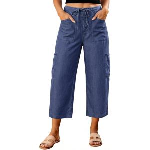image:imageluvamia Barrel Jeans for Women Trendy Wide Leg High Rise Baggy Pull On Elastic Waist Button Fly Drawstring Denim PantsNightfall Blue