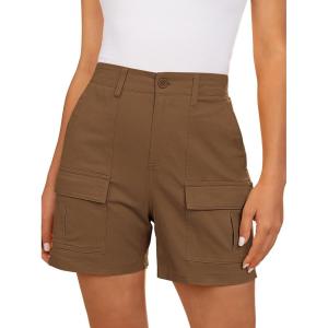 image:imageluvamia Cargo Shorts for Women Trendy High Waisted Casual Summer Knit Elastic Back 5 Inch Inseam Mid Thigh Chino ShortsBrown