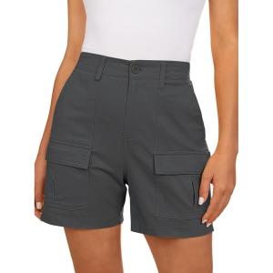 image:imageluvamia Cargo Shorts for Women Trendy High Waisted Casual Summer Knit Elastic Back 5 Inch Inseam Mid Thigh Chino ShortsDark Gray