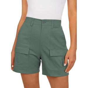 image:imageluvamia Cargo Shorts for Women Trendy High Waisted Casual Summer Knit Elastic Back 5 Inch Inseam Mid Thigh Chino ShortsForest Green