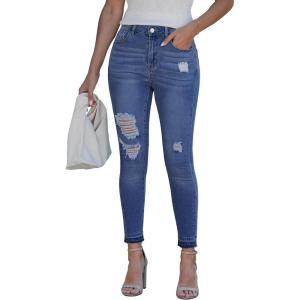 image:imageluvamia Cropped Jeans for Women Skinny Trendy High Waisted Distressed Ripped Stretchy Denim Pants Destroyed JeggingsClassic Blue