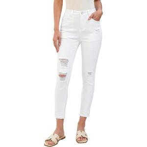 image:imageluvamia Cropped Jeans for Women Skinny Trendy High Waisted Distressed Ripped Stretchy Denim Pants Destroyed JeggingsCream White
