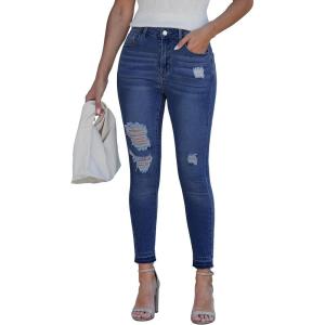 image:imageluvamia Cropped Jeans for Women Skinny Trendy High Waisted Distressed Ripped Stretchy Denim Pants Destroyed JeggingsNightfall Blue