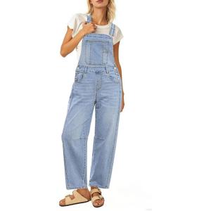 image:imageluvamia Denim Overalls for Women Barrel Leg Baggy Loose Fit Bib Stretchy Jean Jumpsuit Adjustable Strap Casual OverallAiry Blue