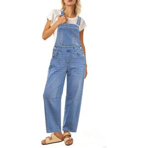 image:imageluvamia Denim Overalls for Women Barrel Leg Baggy Loose Fit Bib Stretchy Jean Jumpsuit Adjustable Strap Casual OverallMedium Blue