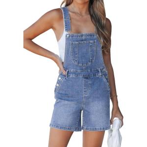 image:imageluvamia Denim Overalls for Women Loose Fit Baggy Jean Shorts Overall Bib Summer Casual Stretchy Adjustable ShortallsBay Blue