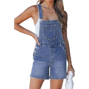 image:imageluvamia Denim Overalls for Women Loose Fit Baggy Jean Shorts Overall Bib Summer Casual Stretchy Adjustable ShortallsLapis Blue