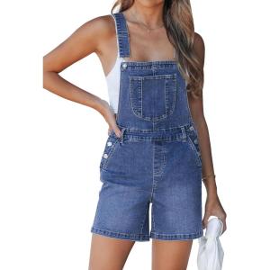 image:imageluvamia Denim Overalls for Women Loose Fit Baggy Jean Shorts Overall Bib Summer Casual Stretchy Adjustable ShortallsMedium Blue