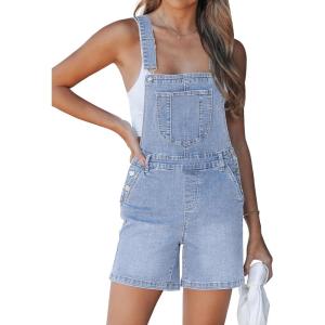 image:imageluvamia Denim Overalls for Women Loose Fit Baggy Jean Shorts Overall Bib Summer Casual Stretchy Adjustable ShortallsSky Blue