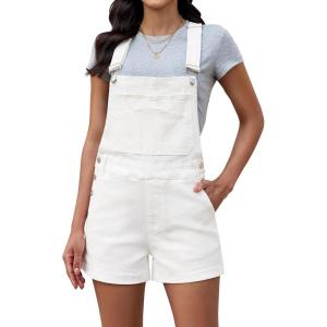 image:imageluvamia Jean Overalls for Women Loose Fit Bib Adjustable Straps Stretchy Denim Overall Shorts Casual Summer ShortallsCream White