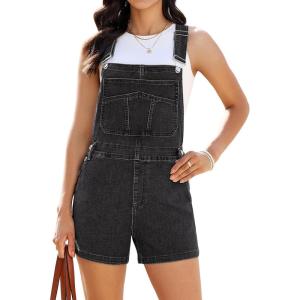 image:imageluvamia Jean Overalls for Women Loose Fit Bib Adjustable Straps Stretchy Denim Overall Shorts Casual Summer ShortallsWashed Black