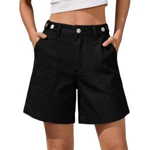 image:imageluvamia Jean Shorts for Women High Waisted Wide Leg Cinch Waist Stretchy Denim Mid Thigh Shorts Casual Summer JortsTrue Black