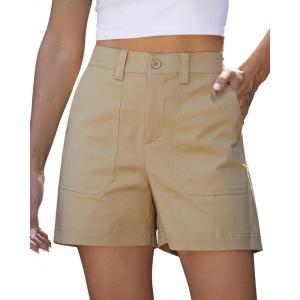 image:imageluvamia Summer Shorts for Women High Waisted Dressy Causal Cotton Chino Elastic Waist 5 Inch Inseam Mid Thigh ShortsAlmond