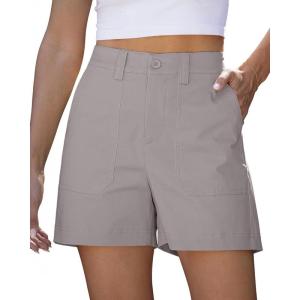 image:imageluvamia Summer Shorts for Women High Waisted Dressy Causal Cotton Chino Elastic Waist 5 Inch Inseam Mid Thigh ShortsGray