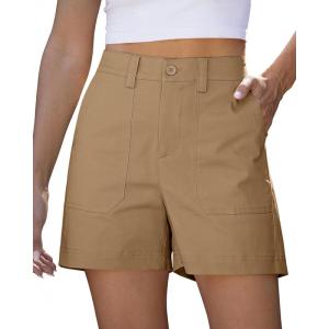 image:imageluvamia Summer Shorts for Women High Waisted Dressy Causal Cotton Chino Elastic Waist 5 Inch Inseam Mid Thigh ShortsKhaki Brown